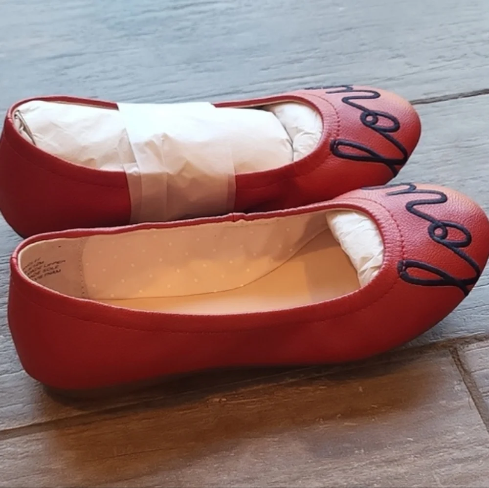 Kids Red Love Flats NWOT